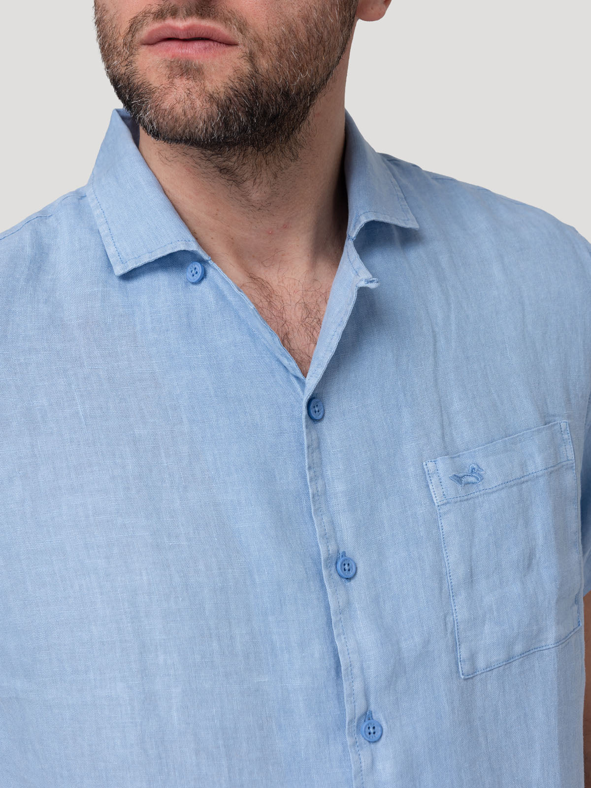 Camisa Lino Orgánico Hombre Linenpro Azul Rockford