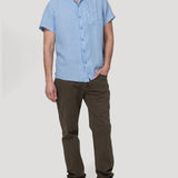 Camisa Lino Orgánico Hombre Linenpro Azul Rockford