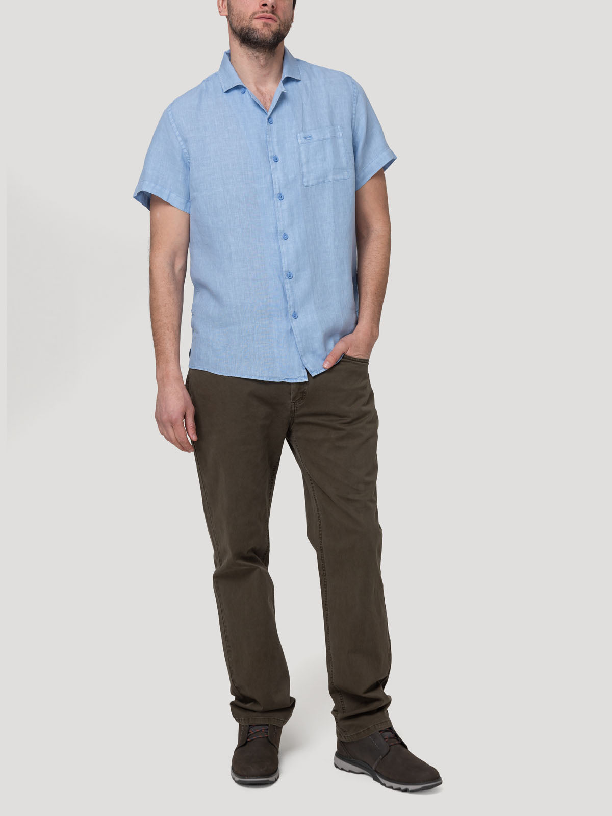 Camisa Lino Orgánico Hombre Linenpro Azul Rockford