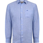 Camisa Lino Orgánico Hombre Linstripe Azul Rockford
