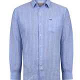 Camisa Lino Orgánico Hombre Linstripe Azul Rockford