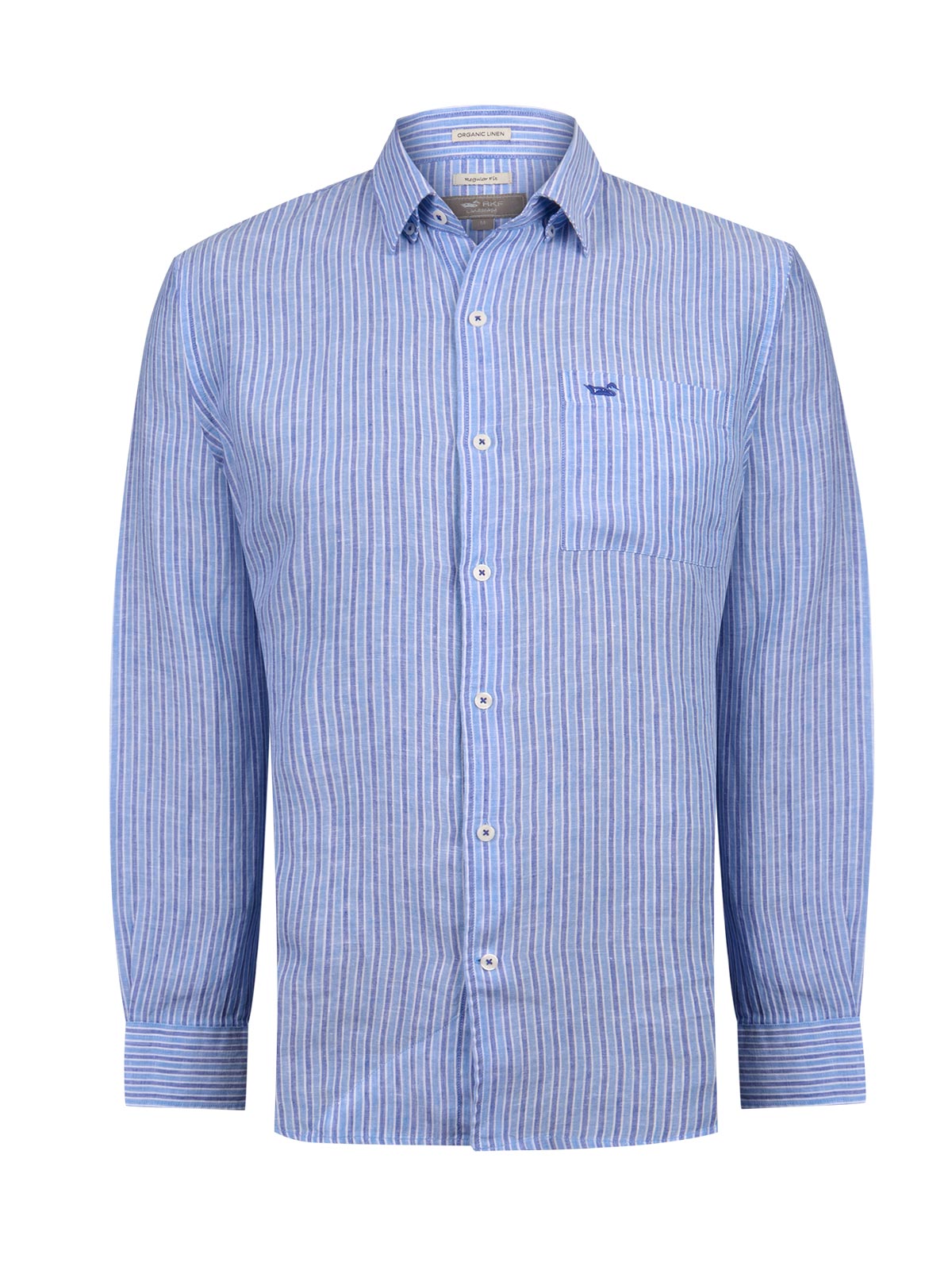 Camisa Lino Orgánico Hombre Linstripe Azul Rockford