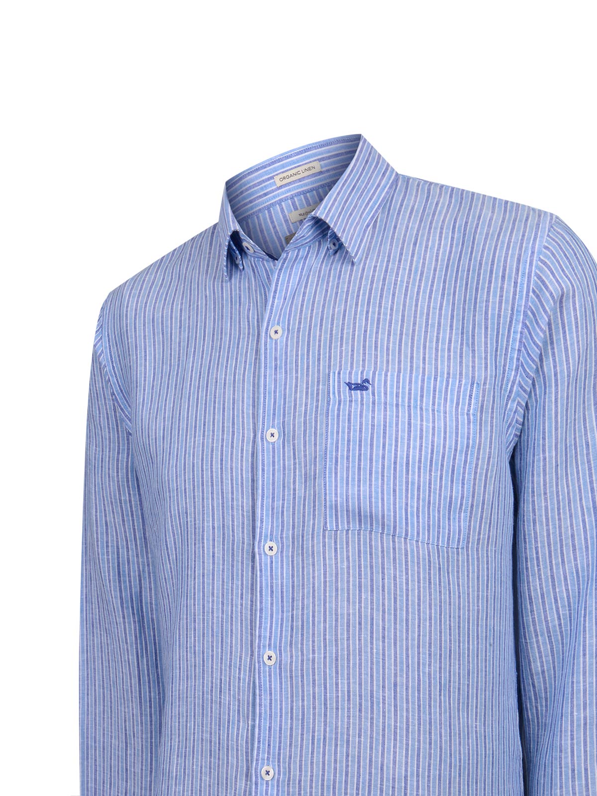 Camisa Lino Orgánico Hombre Linstripe Azul Rockford