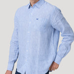 Camisa Lino Orgánico Hombre Linstripe Azul Rockford