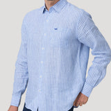 Camisa Lino Orgánico Hombre Linstripe Azul Rockford