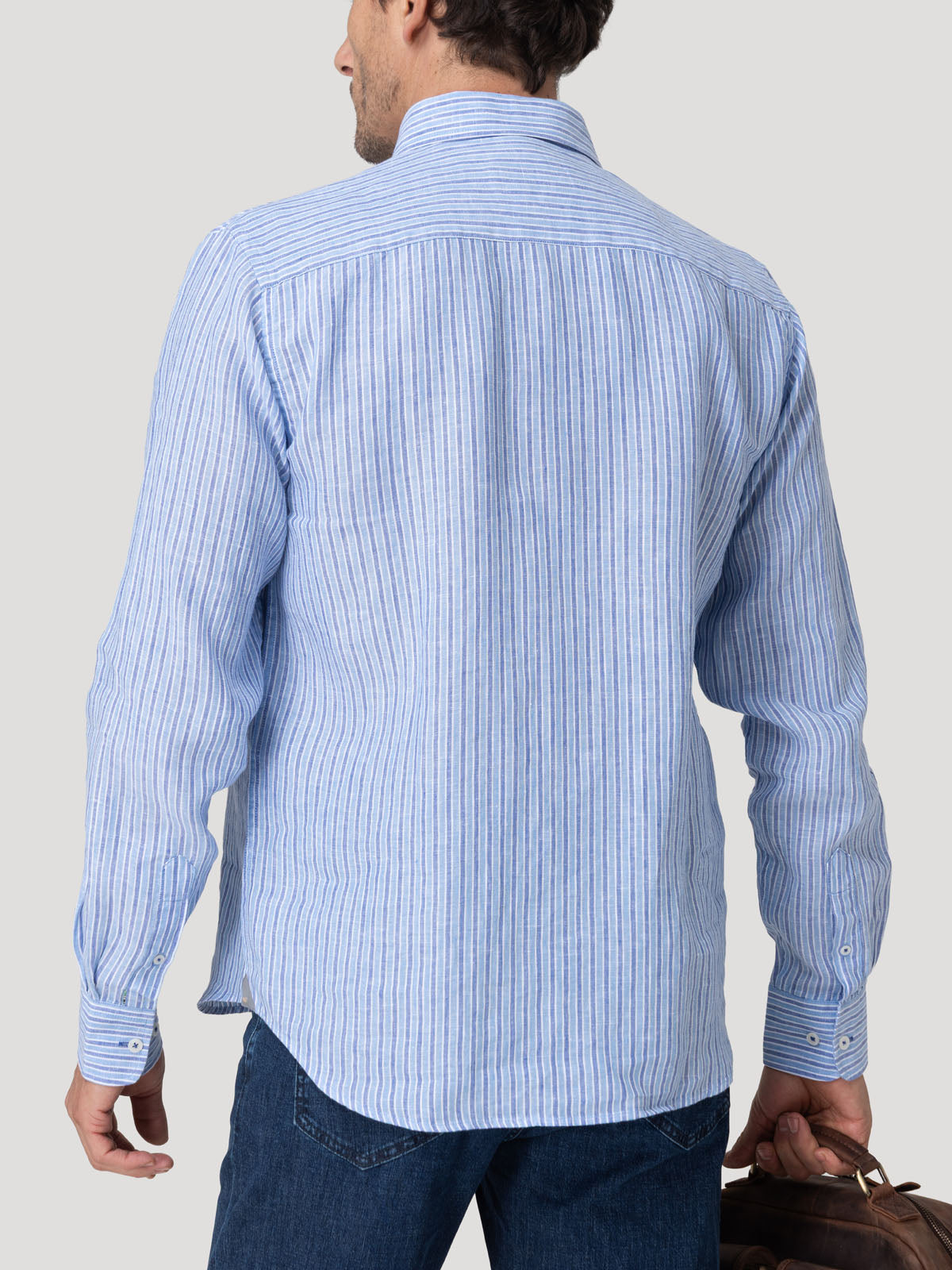 Camisa Lino Orgánico Hombre Linstripe Azul Rockford