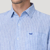 Camisa Lino Orgánico Hombre Linstripe Azul Rockford