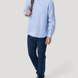 Camisa Lino Orgánico Hombre Linstripe Azul Rockford