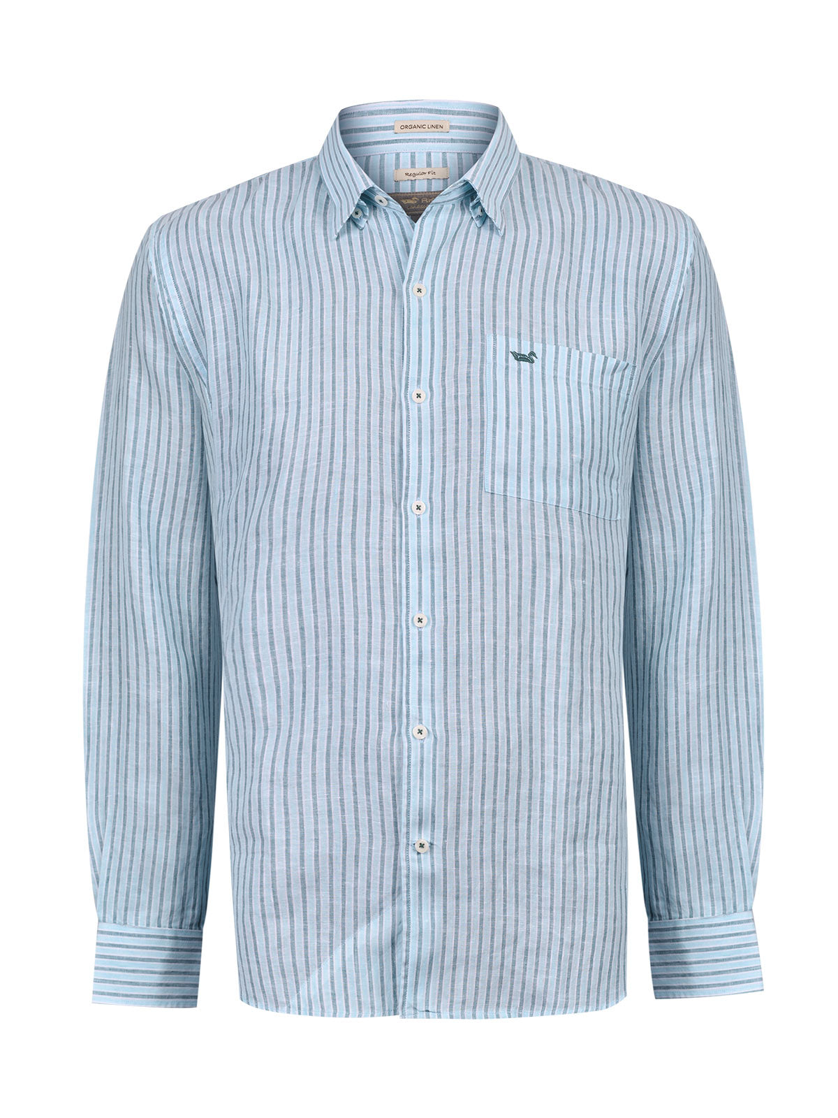 Camisa Lino Orgánico Hombre Linstripe Celeste Rockford