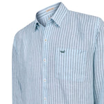 Camisa Lino Orgánico Hombre Linstripe Celeste Rockford