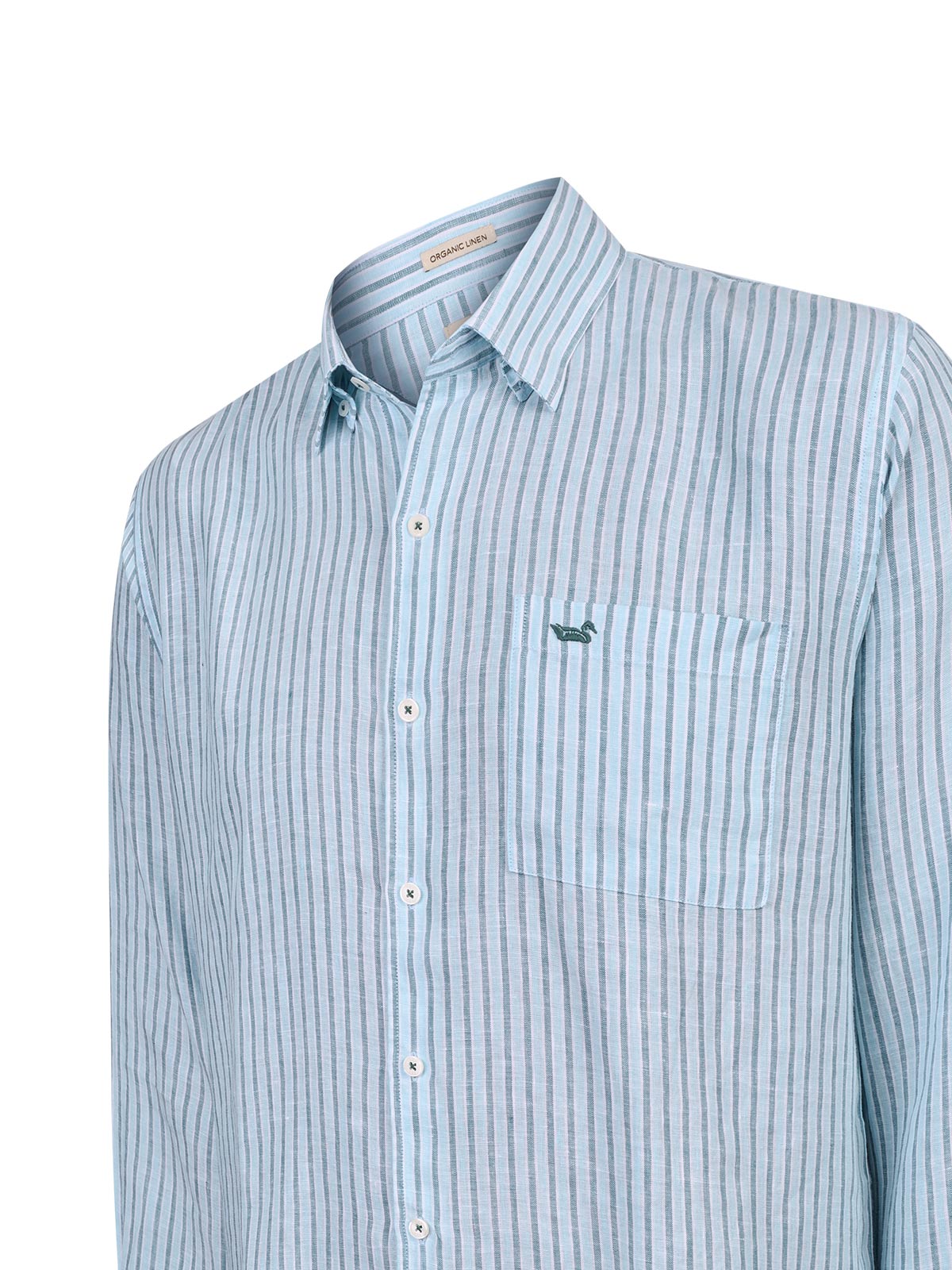 Camisa Lino Orgánico Hombre Linstripe Celeste Rockford