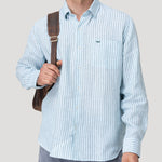 Camisa Lino Orgánico Hombre Linstripe Celeste Rockford