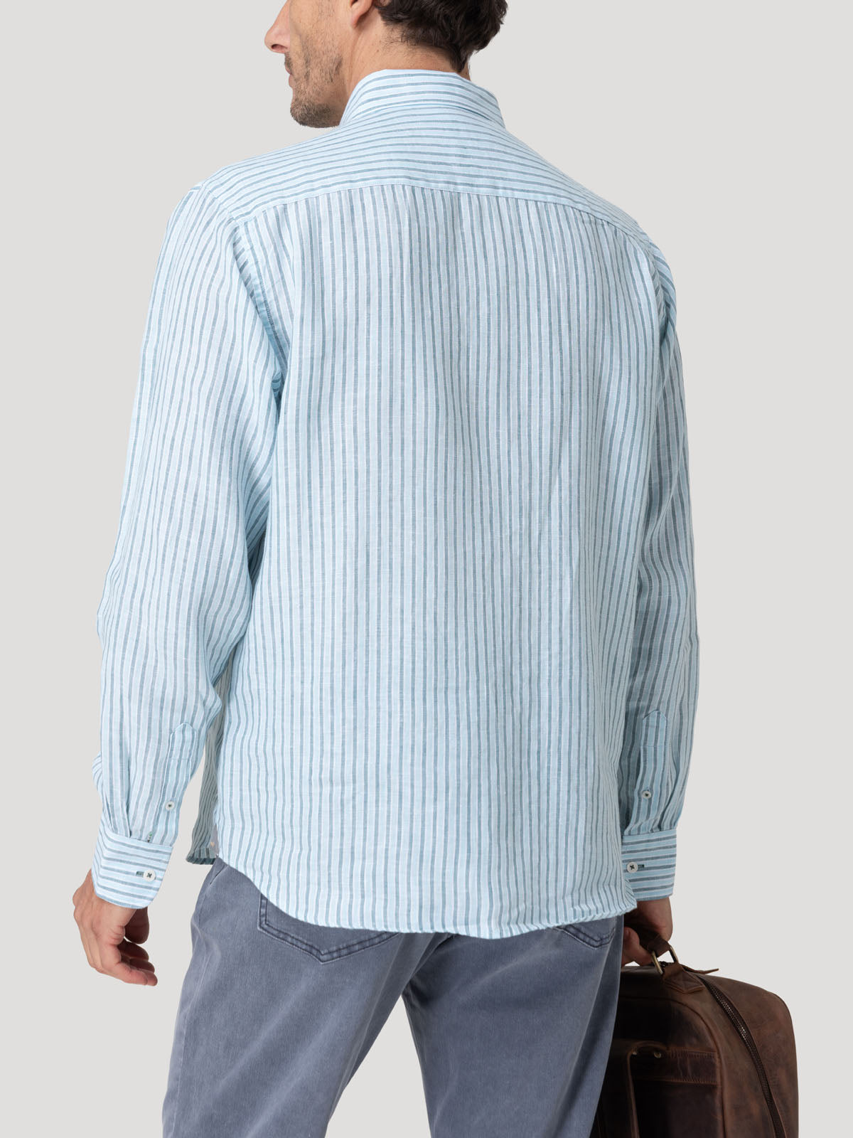 Camisa Lino Orgánico Hombre Linstripe Celeste Rockford