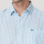 Camisa Lino Orgánico Hombre Linstripe Celeste Rockford