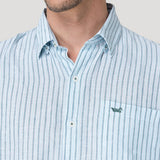 Camisa Lino Orgánico Hombre Linstripe Celeste Rockford