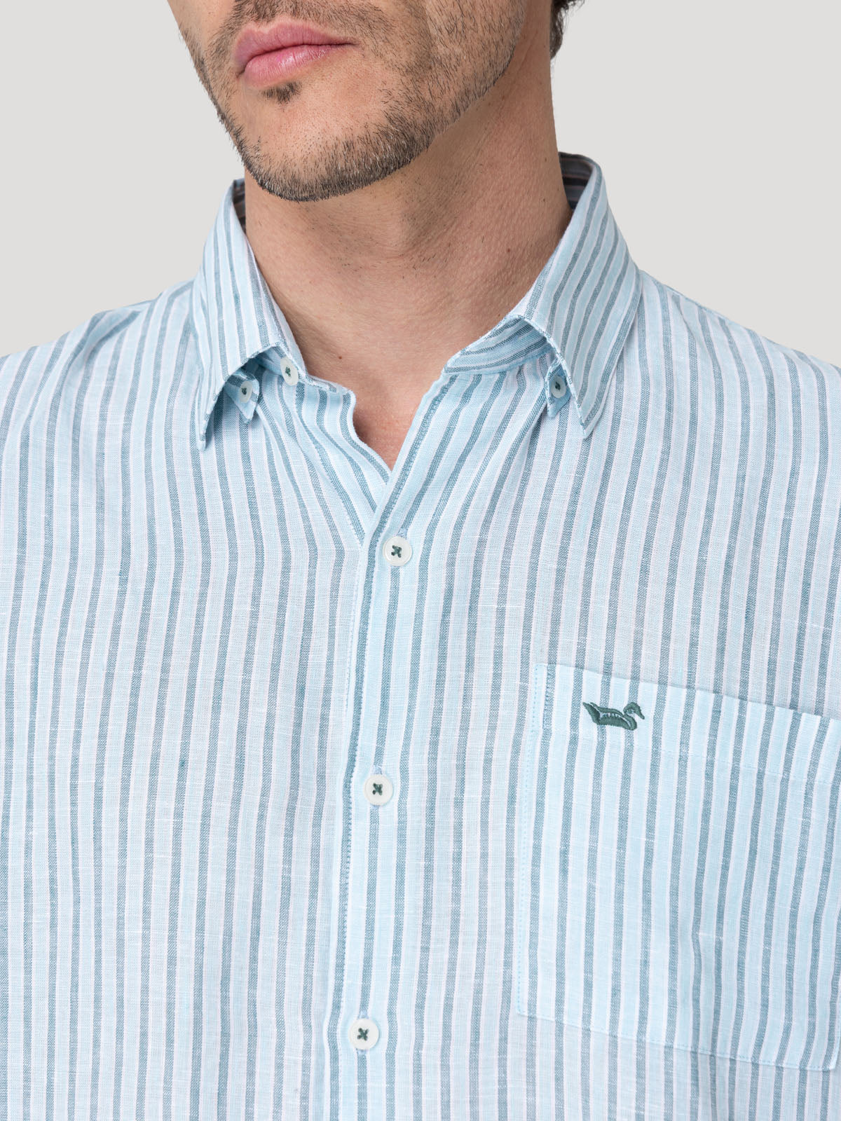 Camisa Lino Orgánico Hombre Linstripe Celeste Rockford