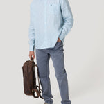 Camisa Lino Orgánico Hombre Linstripe Celeste Rockford