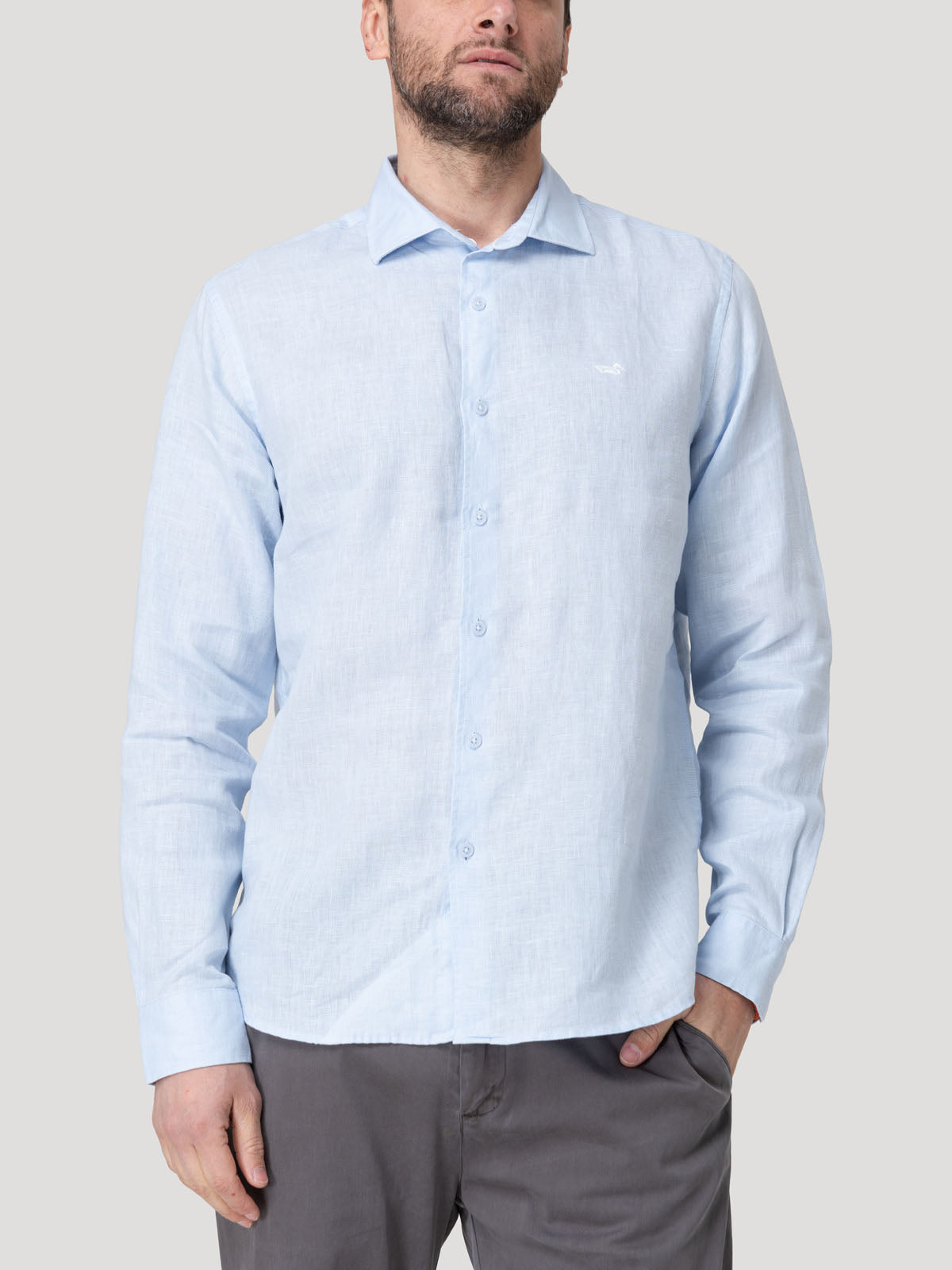 Camisa Lino Orgánico Hombre Linenit Celeste Rockford