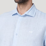 Camisa Lino Orgánico Hombre Linenit Celeste Rockford