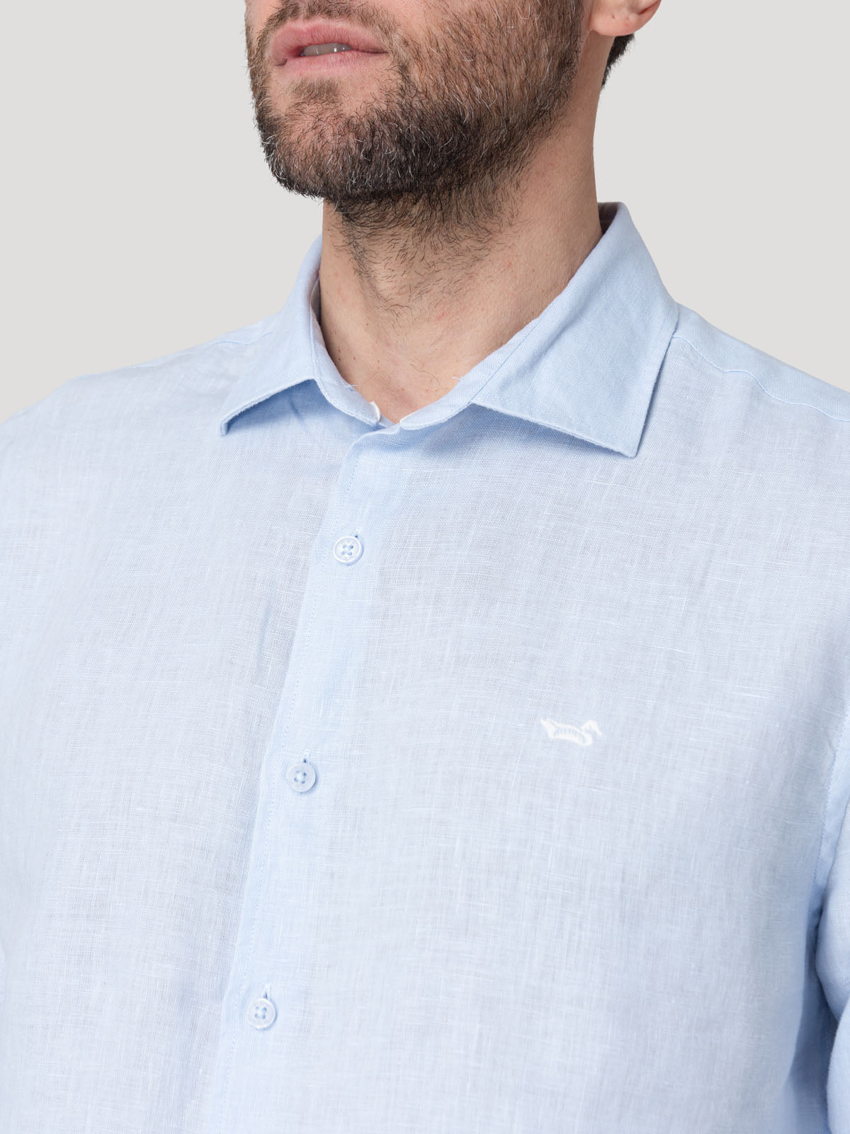 Camisa Lino Orgánico Hombre Linenit Celeste Rockford