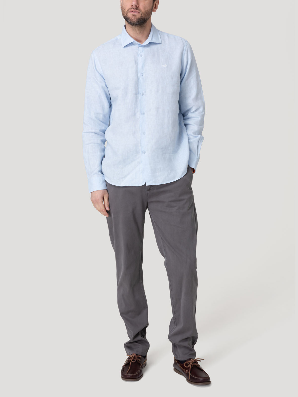 Camisa Lino Orgánico Hombre Linenit Celeste Rockford