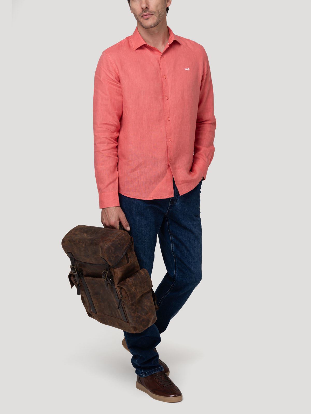 Camisa Lino Orgánico Hombre Linenit Rojo Rockford