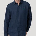 Camisa Lino Orgánico Hombre Linenit Azul Rockford