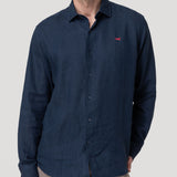 Camisa Lino Orgánico Hombre Linenit Azul Rockford