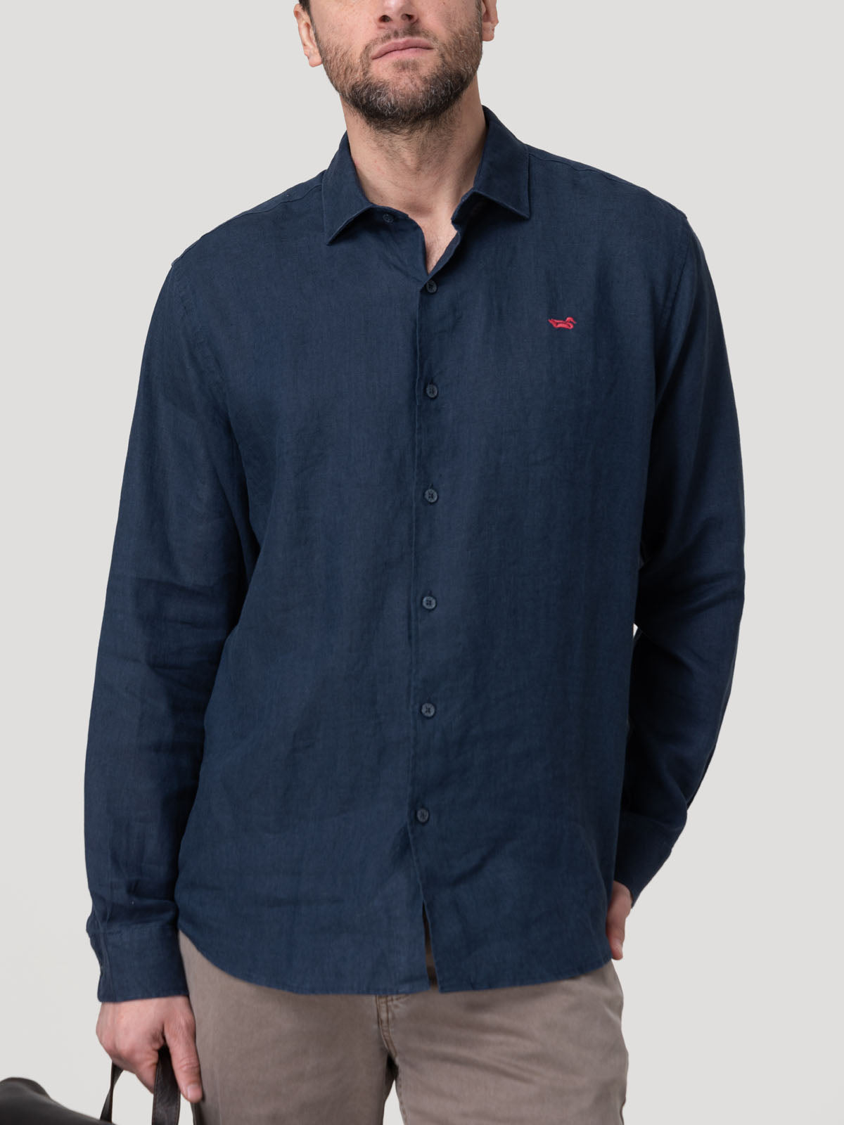 Camisa Lino Orgánico Hombre Linenit Azul Rockford