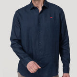 Camisa Lino Orgánico Hombre Linenit Azul Rockford
