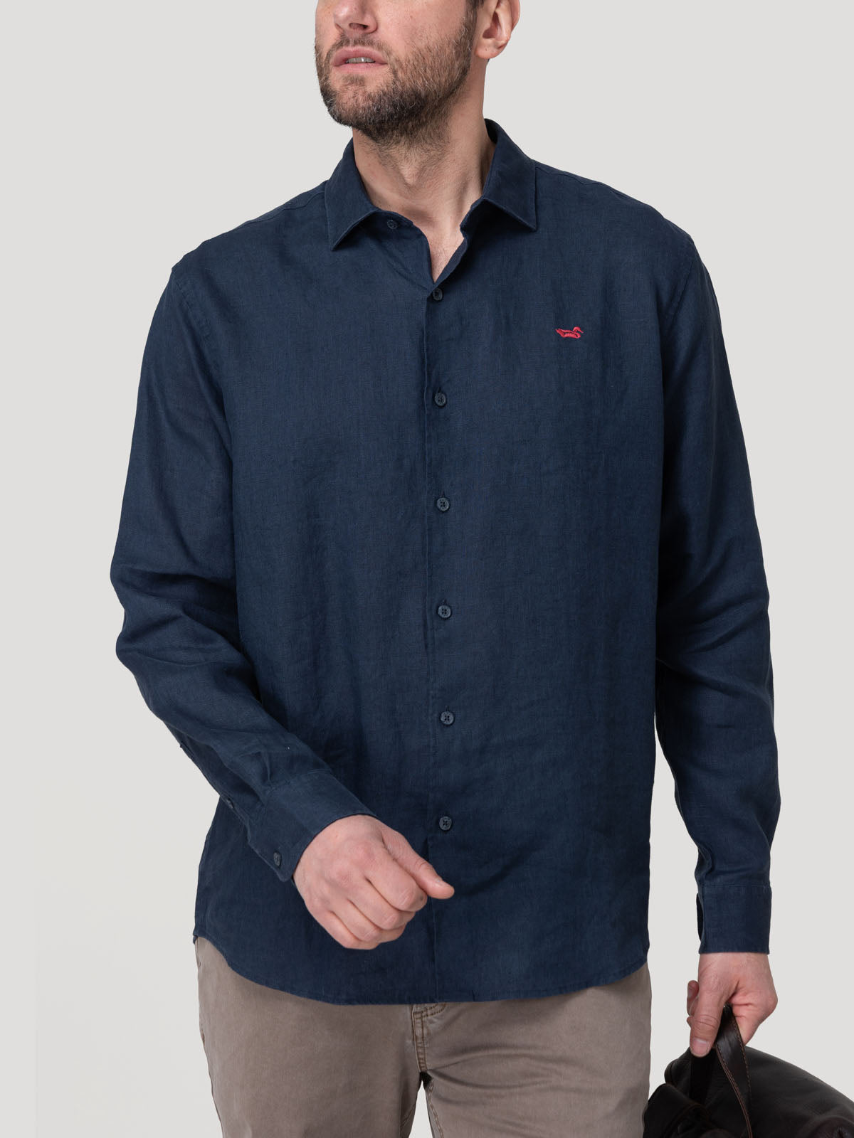 Camisa Lino Orgánico Hombre Linenit Azul Rockford