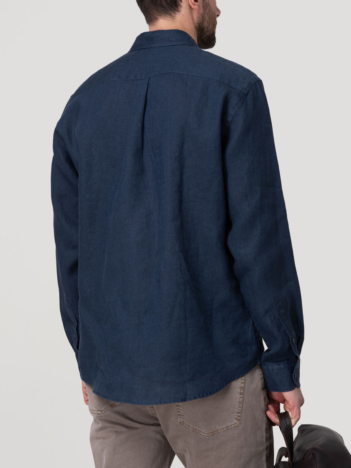 Camisa Lino Orgánico Hombre Linenit Azul Rockford
