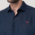 Camisa Lino Orgánico Hombre Linenit Azul Rockford
