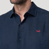 Camisa Lino Orgánico Hombre Linenit Azul Rockford