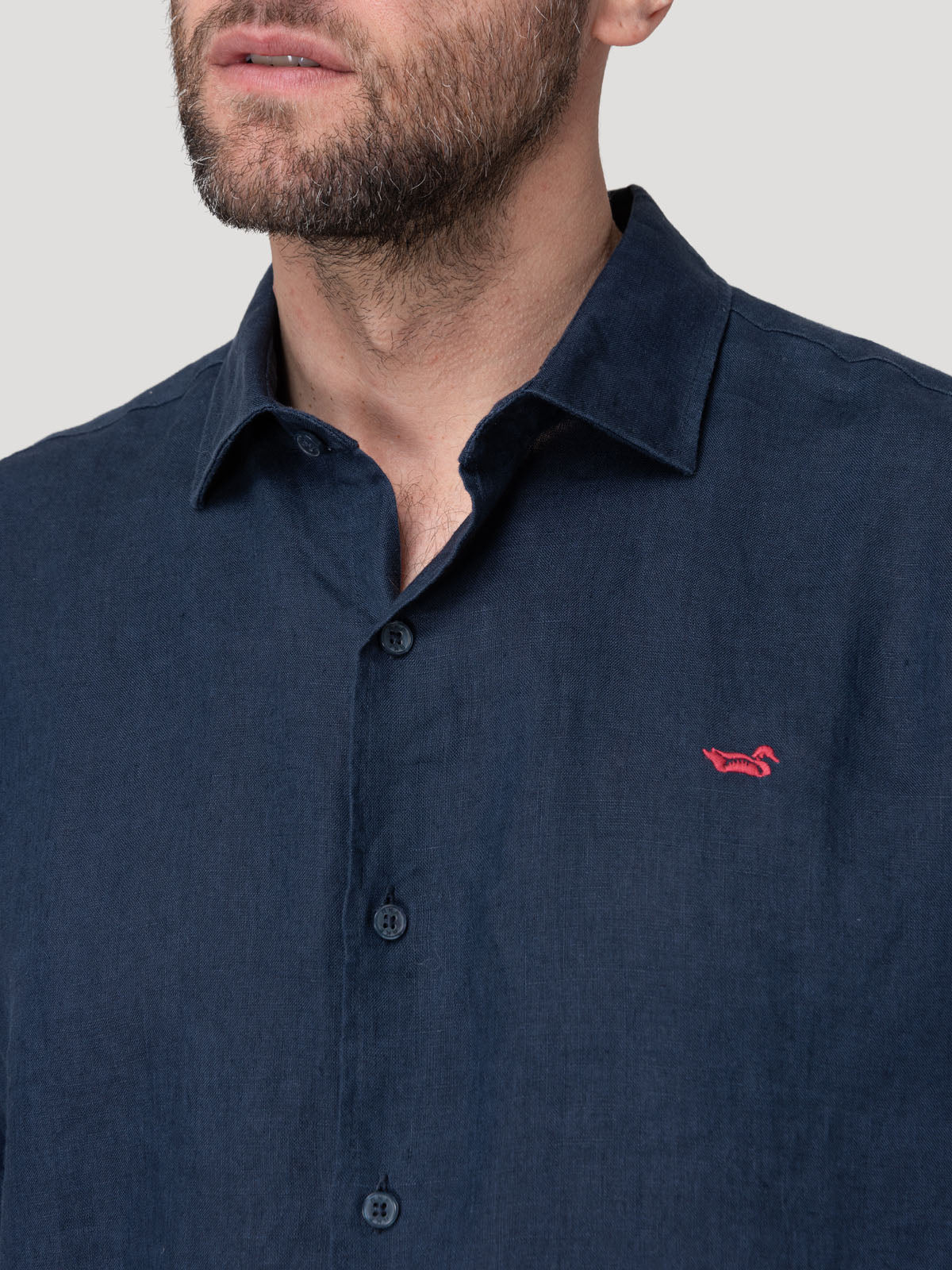 Camisa Lino Orgánico Hombre Linenit Azul Rockford