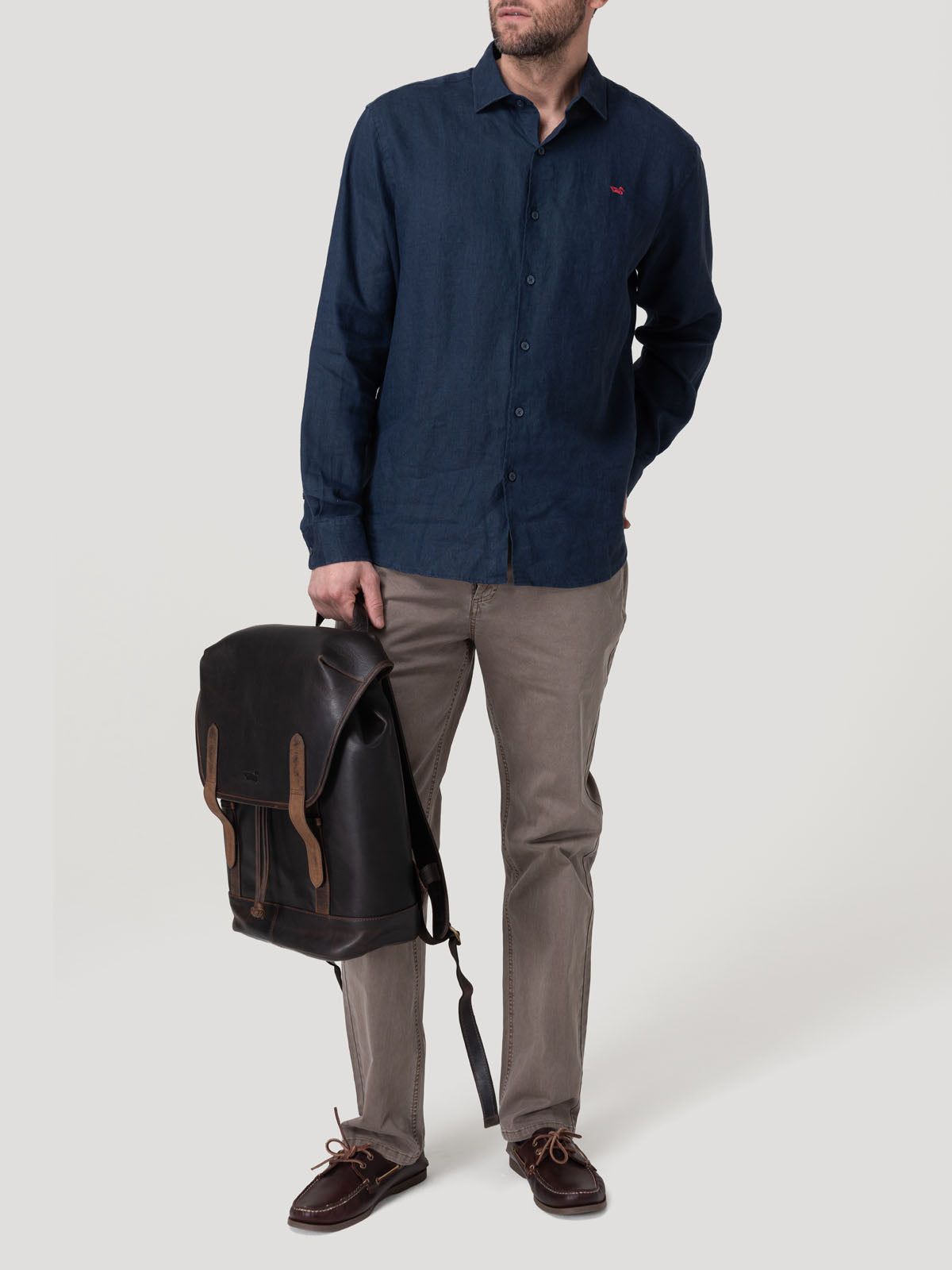 Camisa Lino Orgánico Hombre Linenit Azul Rockford