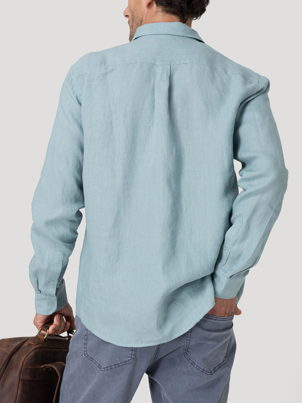 Camisa Lino Orgánico Hombre Linenit Verde Rockford