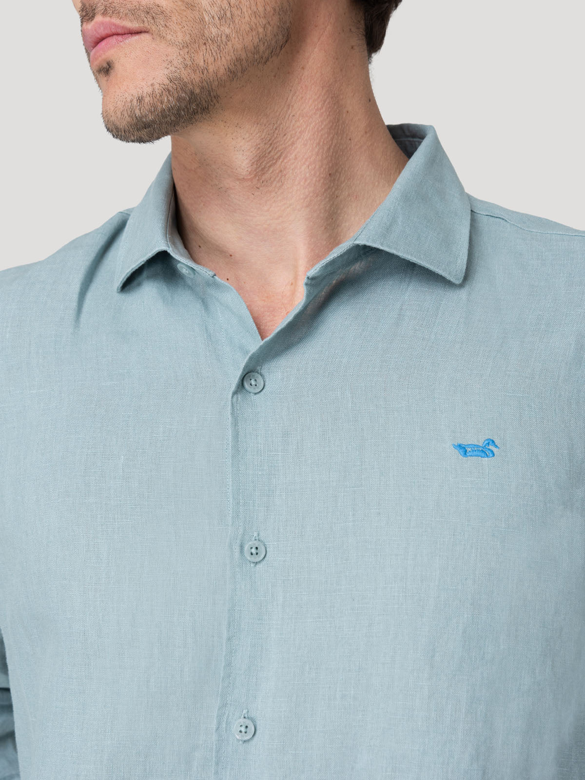 Camisa Lino Orgánico Hombre Linenit Verde Rockford