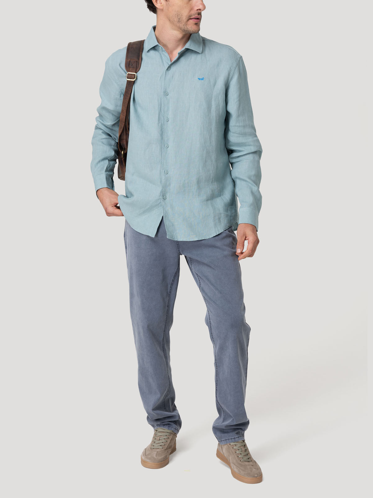 Camisa Lino Orgánico Hombre Linenit Verde Rockford