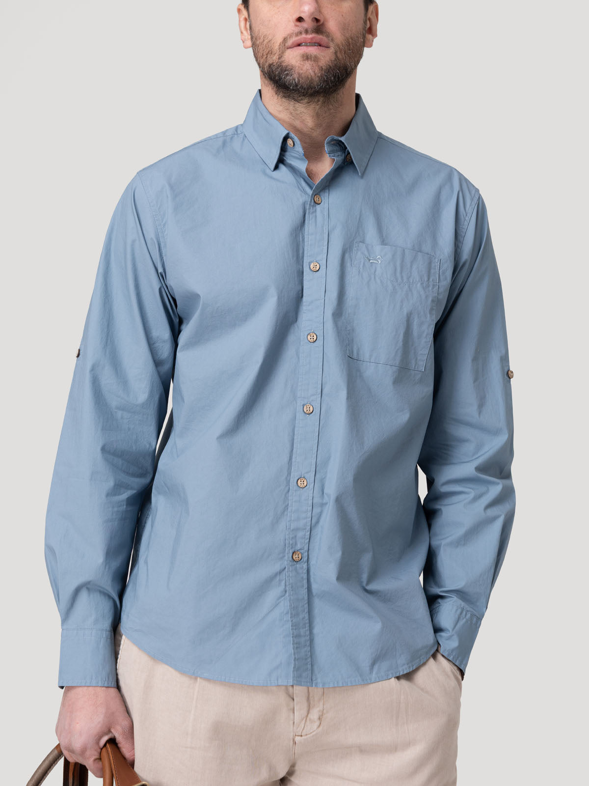 Camisa Algodón Orgánico Hombre Galiton Azul Rockford