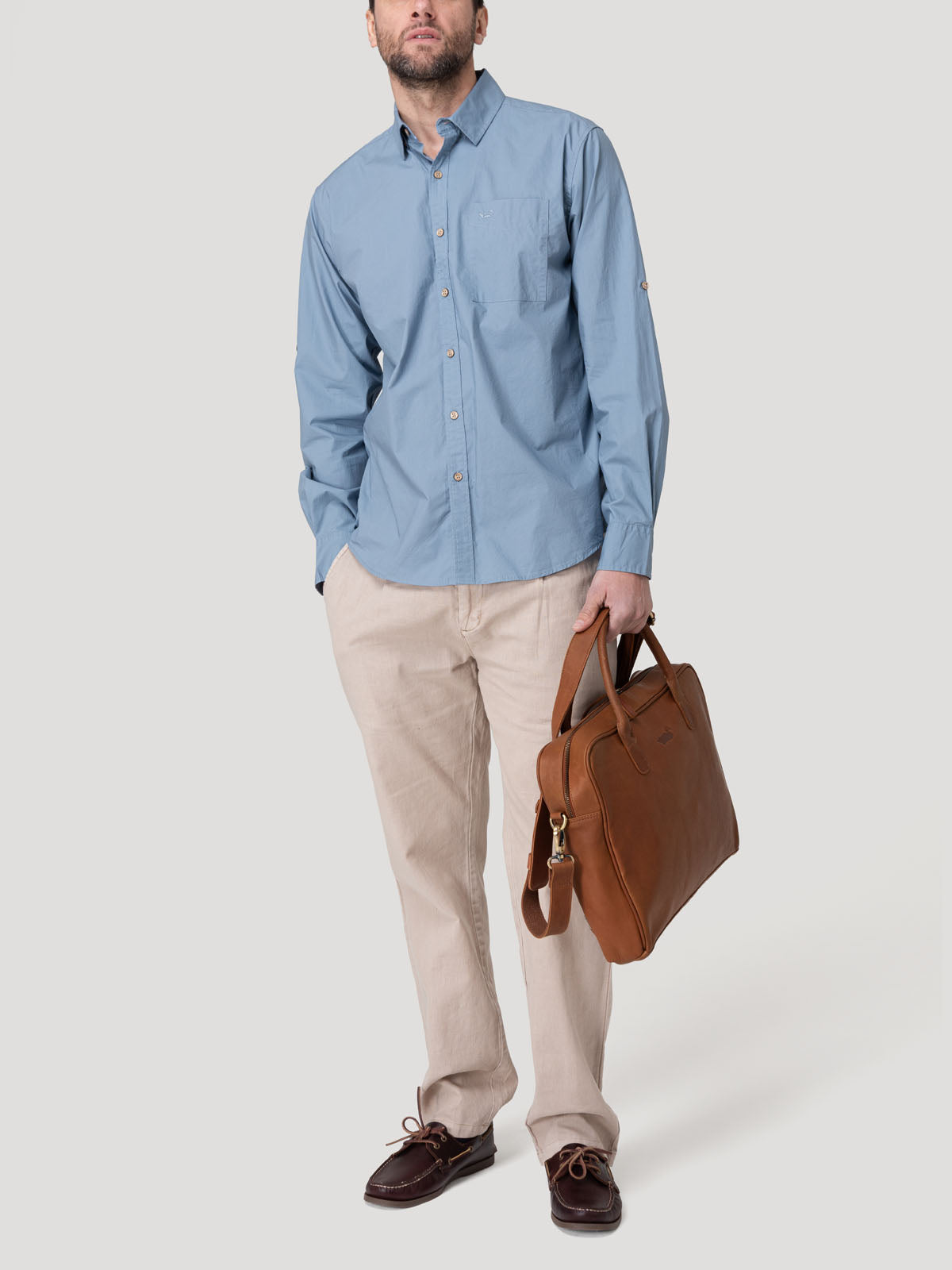 Camisa Algodón Orgánico Hombre Galiton Azul Rockford