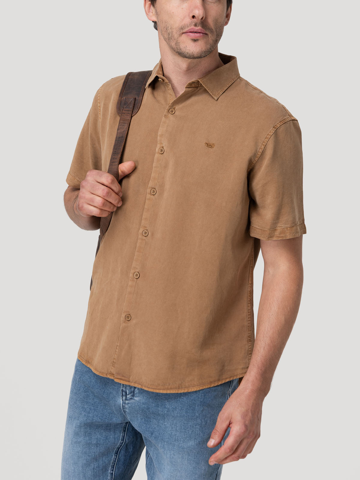Camisa Tencel Hombre Tenpro Café Rockford