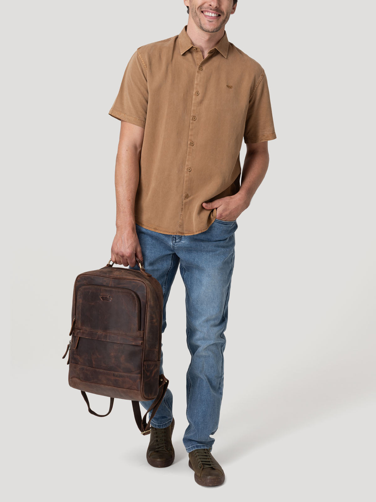 Camisa Tencel Hombre Tenpro Café Rockford