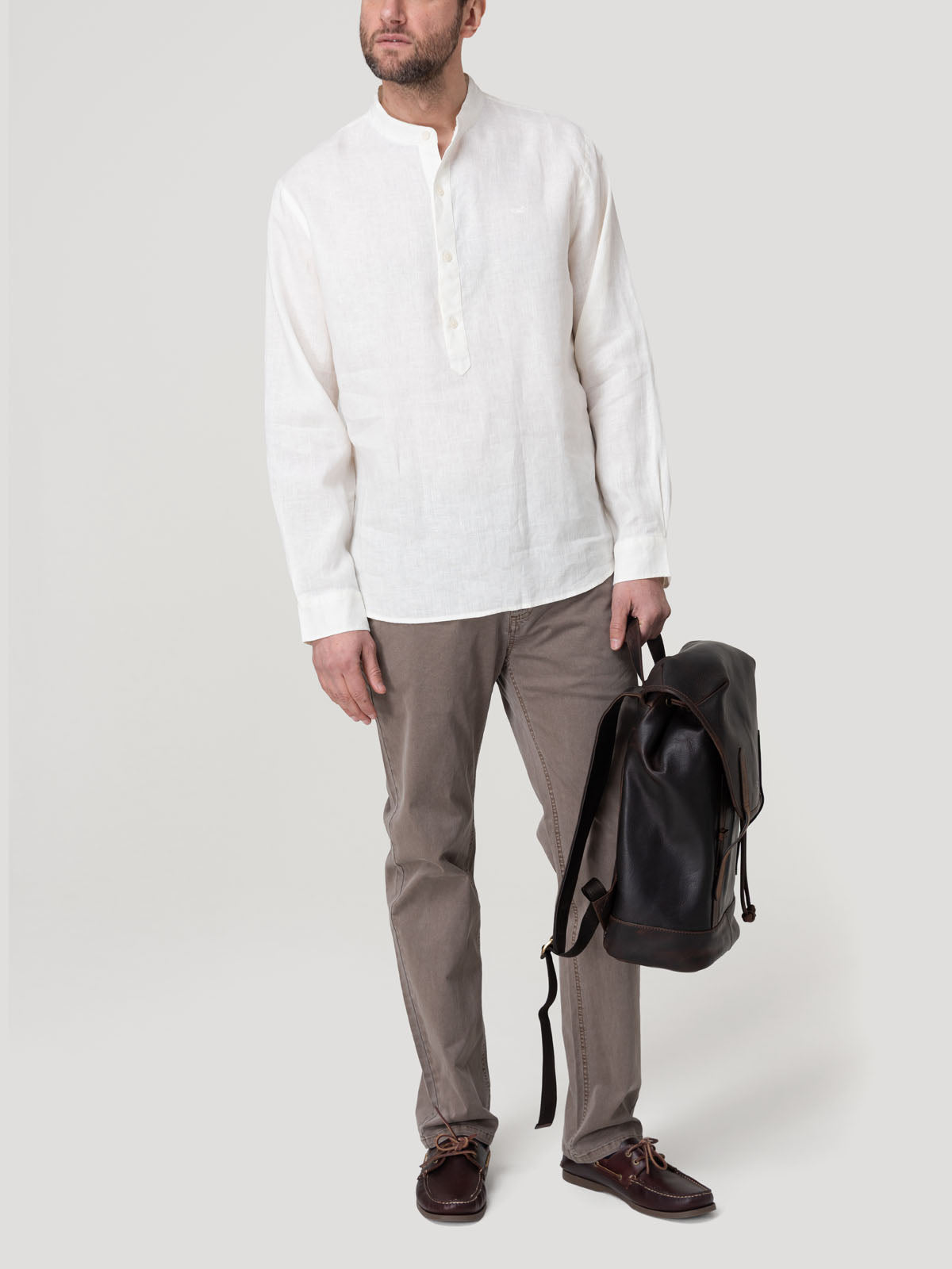 Camisa Lino Orgánico Hombre Linenmao Blanco Rockford