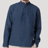 Camisa Lino Orgánico Hombre Linenmao Azul Rockford