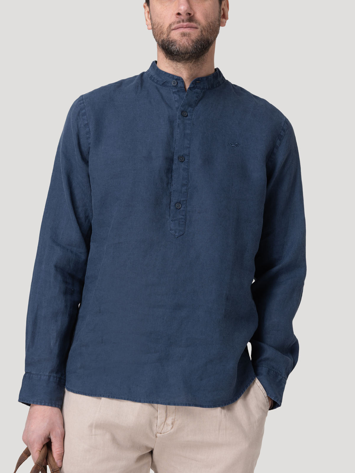 Camisa Lino Orgánico Hombre Linenmao Azul Rockford