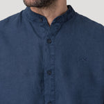 Camisa Lino Orgánico Hombre Linenmao Azul Rockford
