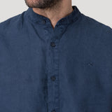 Camisa Lino Orgánico Hombre Linenmao Azul Rockford