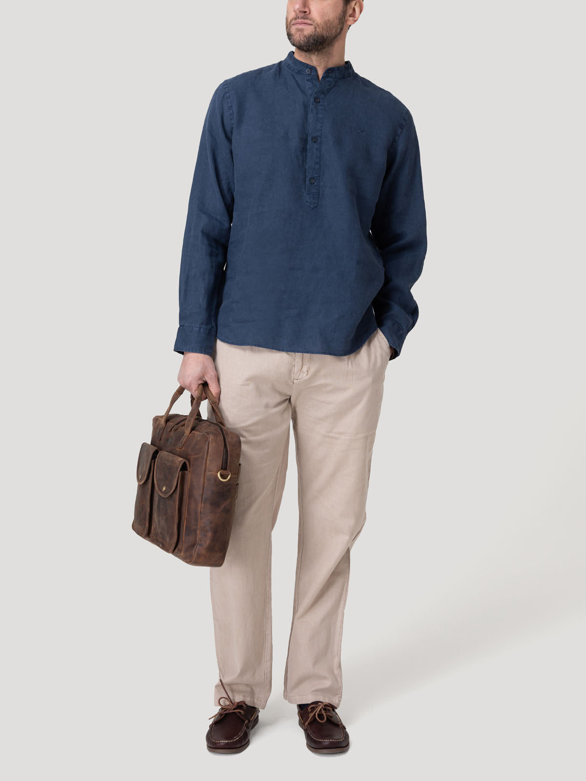 Camisa Lino Orgánico Hombre Linenmao Azul Rockford