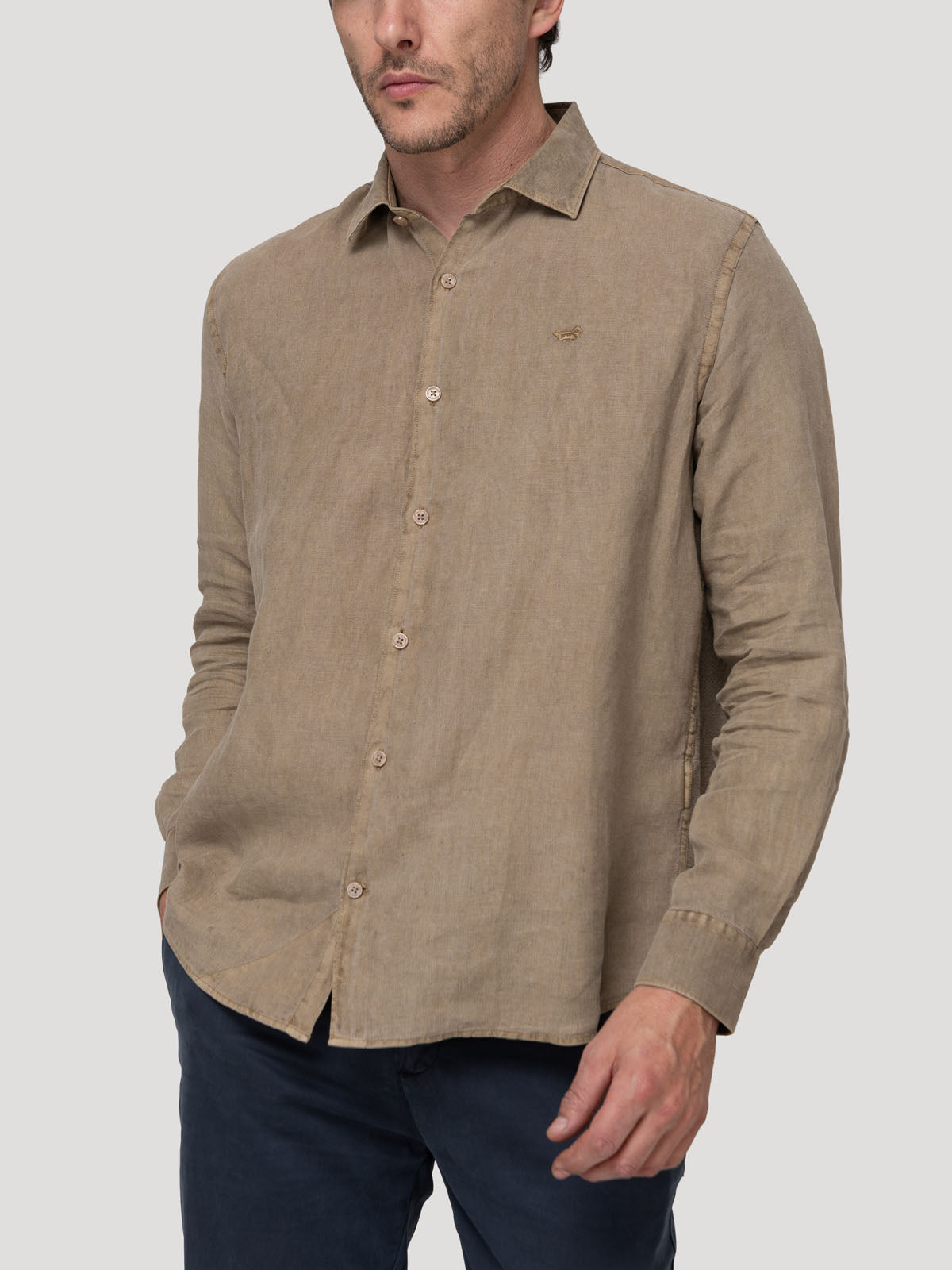 Camisa Lino Orgánico Hombre Linenjer Café Rockford